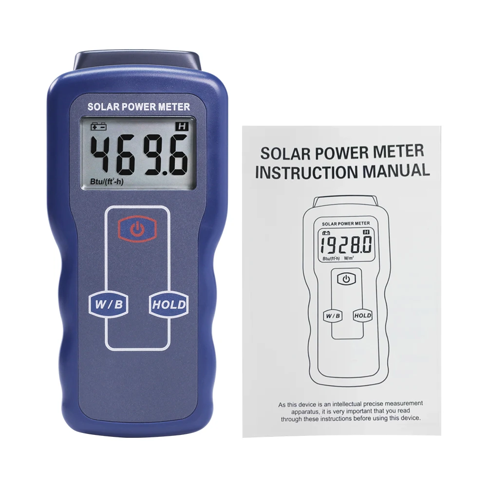 Digital Solar Power Meter Light Meter Sunlight Energy Radiation Tester Light Intensity Data Hold Function Large LCD Display