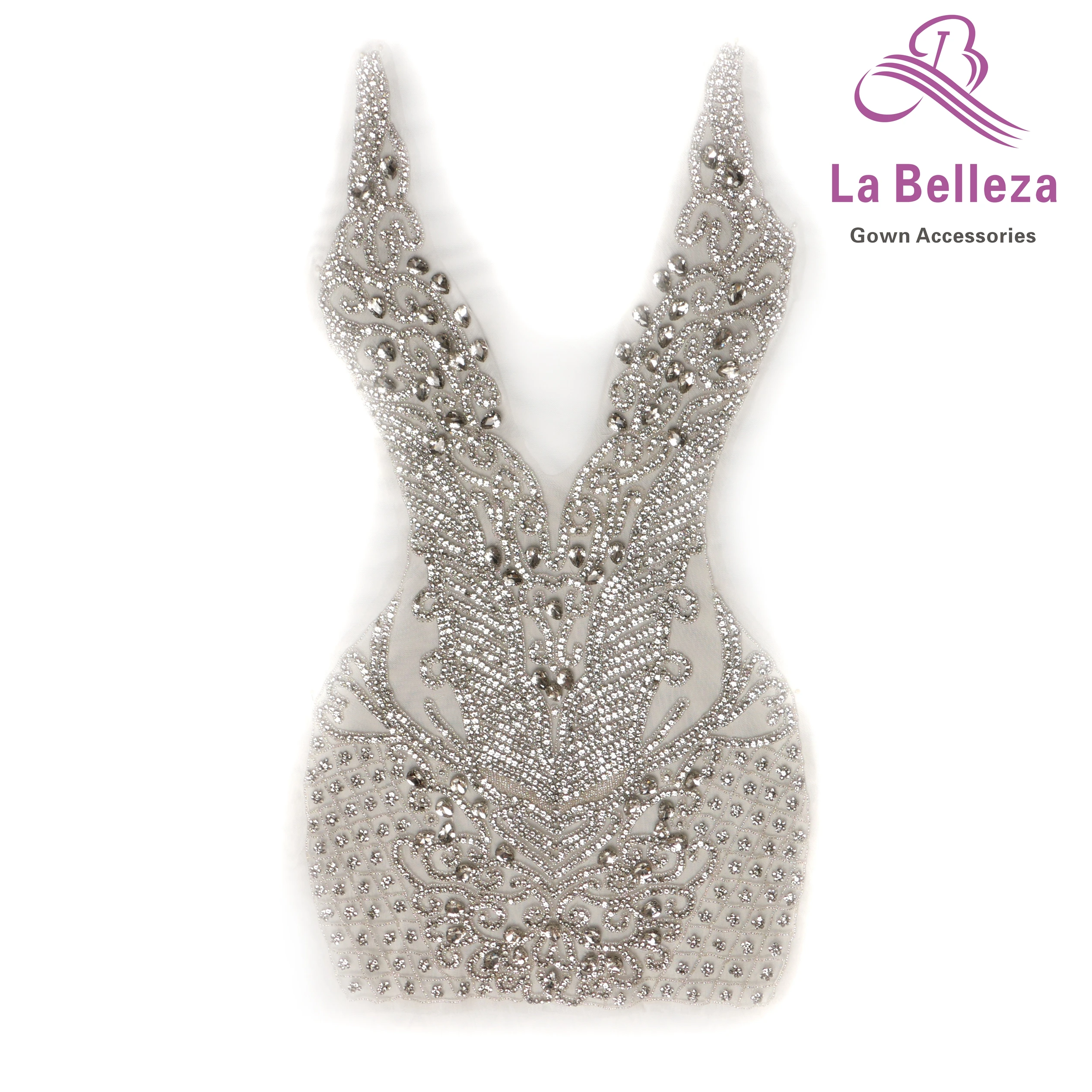 La Belleza New hot on sale handmade luxury bodice crystal Rhinestone applique for wedding prom dress accessorie 75X42CM