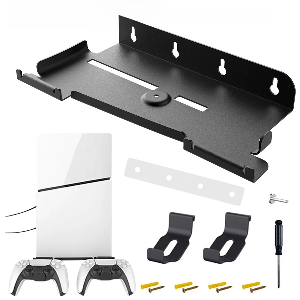 Support de console mural pour PS5 Slim, support avec 2 supports de contrôleur, support vertical, support de stockage rapide, PlayStation5 Slim