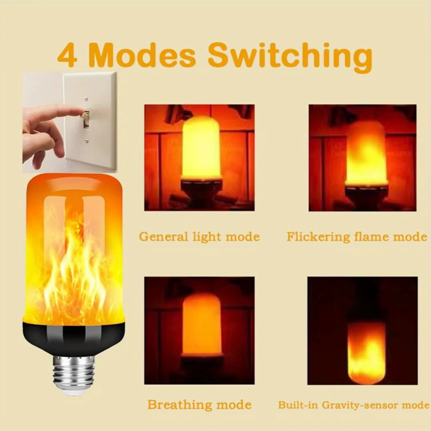 

4PCS LED Flame Light Bulbs E26/E27, Flickering Fire Effect 4 Modes for Party Halloween Home Decoration Indoor Outdoor
