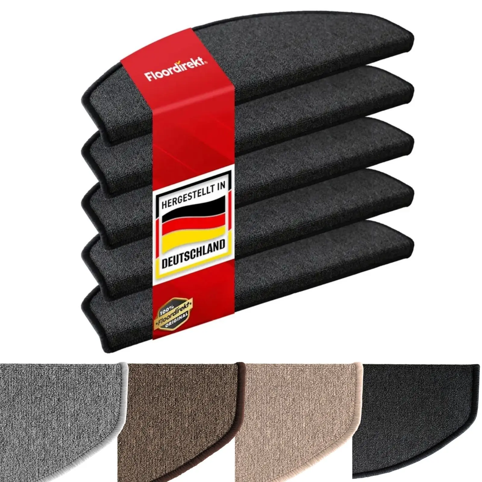 Stufenmatten London Pro | halbrund 25x65 cm | rutschhemmende Stufenmatte aus Polypropylen | Mit Klebewinkel | In