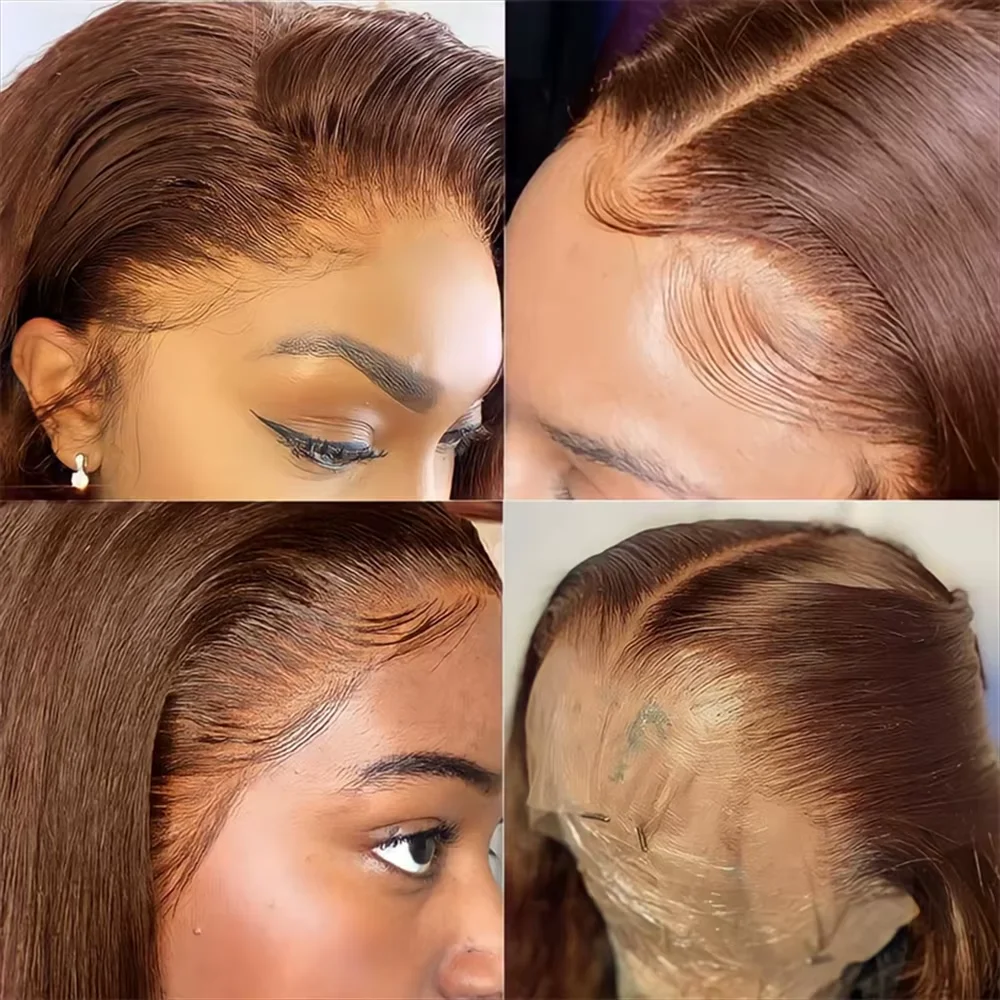 230% Chocolate Brown13x4 Lace Frontal Wig Straight Lace Front Wigs  Pre Plucked Remy Transparent Brazilian 30 36inch Human Hair image 3