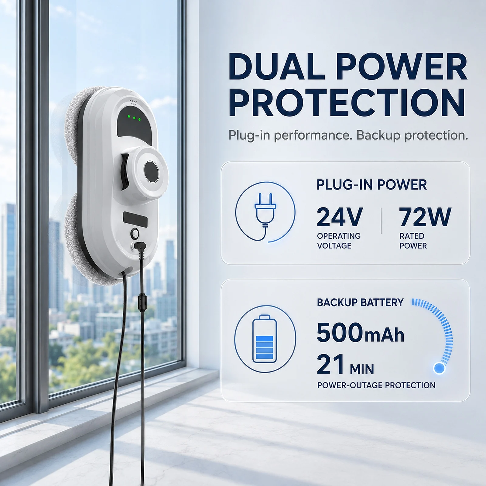 6000Pa Fensterreinigungsroboter, elektrischer, intelligenter Glasreiniger mit doppelter Wassersprühfunktion, Fernbedienung, Absturzsicherung für Hochhäuser und Wohnhäuser