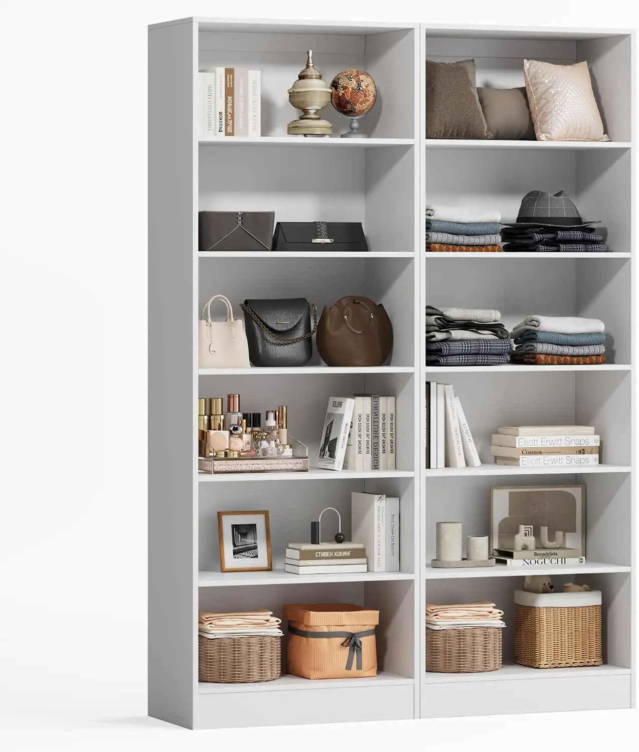 Closet Organizer System with 10 Adjustable Shelves Modular Closet Open Shelving 15" Deep Wooden Closet Systems Tower Storage Shelves Units Freestanding Wardrobe Shelves
