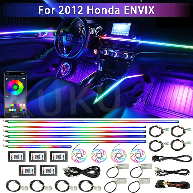 

For 2012 Honda ENVIX Car Acrylic Ambient Lights App Contro Colorful Lamp Strips Auto Interior 64 RGB Led Light Neon 22 in 1