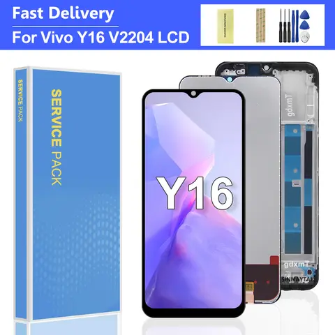 Vivo y16 v2204 v2214와 호환되는 프레임 교체가있는 vivo y16 용 6.51 ''lcd 디스플레이 터치 스크린 디지타이저 어셈블리