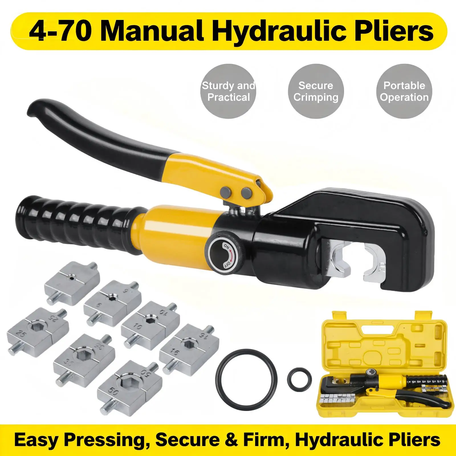 8T manuelles hydraulisches Kabel-Crimpwerkzeug 4–70 mm2 Drahtklemmen-Crimpzange mit 8 Matrizen-Set für elektrische Arbeiten aus Kupfer und Aluminium