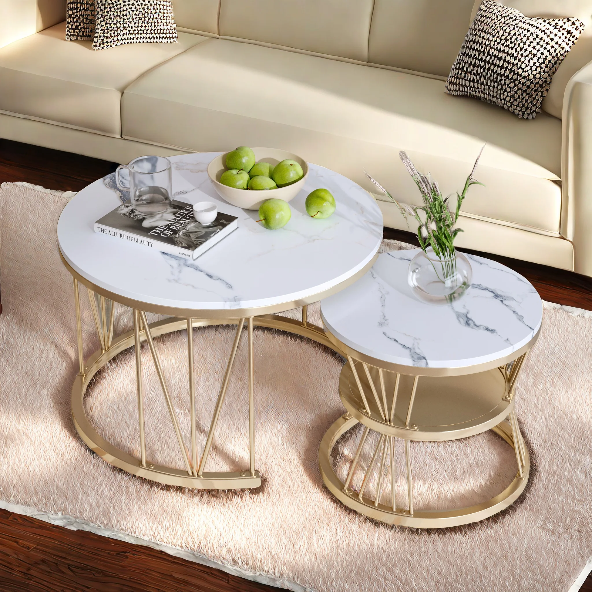 Rosahqnda 2 ensemble tables basses 70*45cm Table 45*40cm avec plaque blanche et coussinet de pied noir