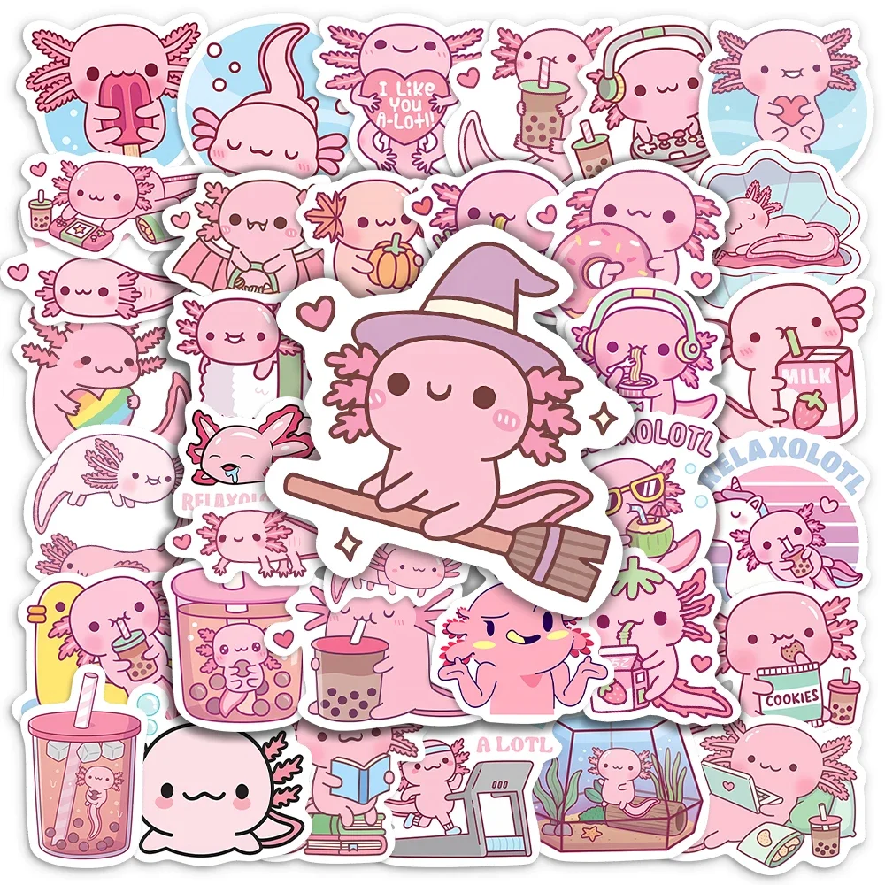 Kawaii Animals Cute Cartoon Axolotl Naklejki Estetyczne Naklejki Artystyczne Scrapbooking Etykieta Pamiętnik Papeteria Komputer Lodówka PVC — zdjęcie 2