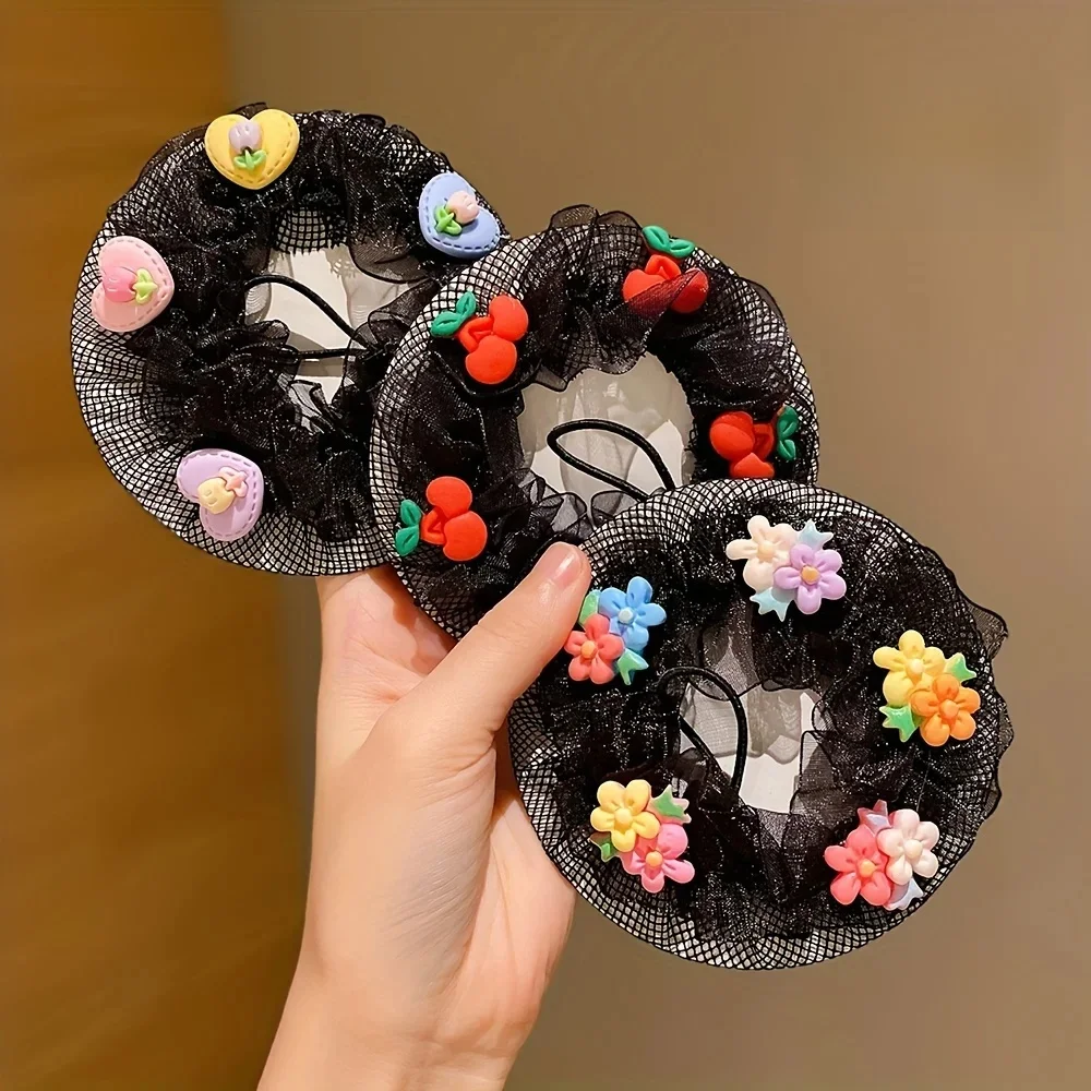3 morceaux d'anneau de cheveux de fleur douce mignon et polyvalent