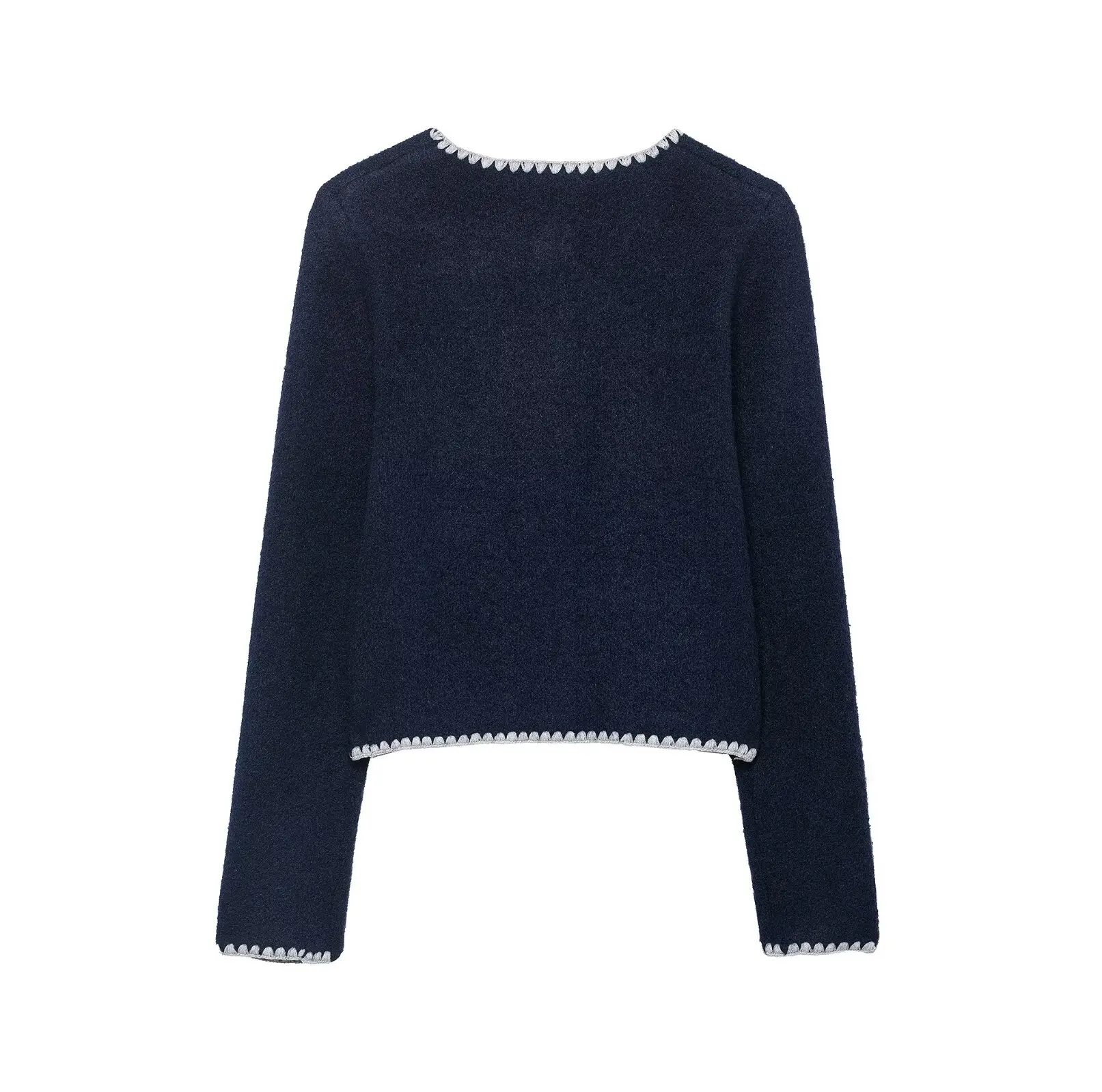 Dames ronde hals single-breasted kleurblok geborduurd gebreid vest, herfst casual slim fit gebreid kort jasje