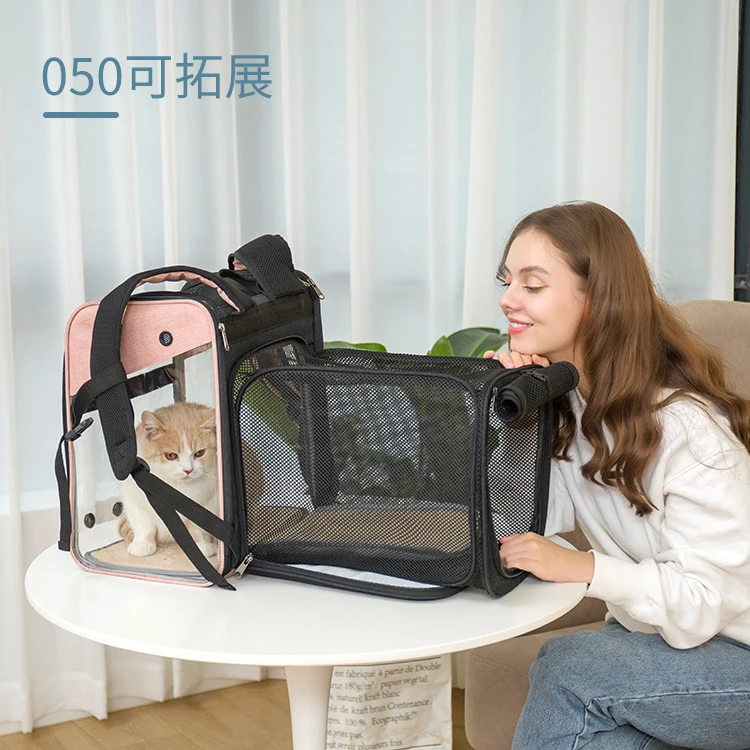 Small Medium Outdoor Pet Cat Carrier Shoulder Bag Dog Backpack Expandable, Portable Breathable Open Comfortable PVC Rucksack