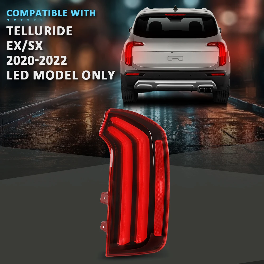 

Led Tail Light Outer Right Passenger Side Fit for 2020-2022 Kia Telluride Ex/Sx Models Tyc Capa Red Waterproof Snowproof Dustproof