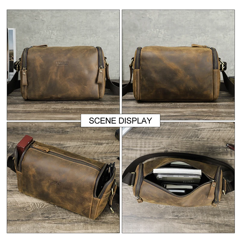 Crazy Horse Leather Men Handbag Designer Vintage Crossbody Bag Small Strap Sling Shoulder Bag Luxury Brand Messenger Bags New