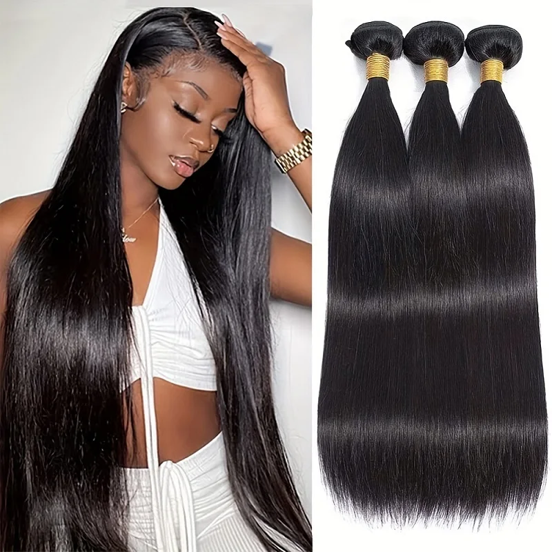 Alimice 1Pcs Human Hair Straight Hair Bundles Weave Extensions For Women