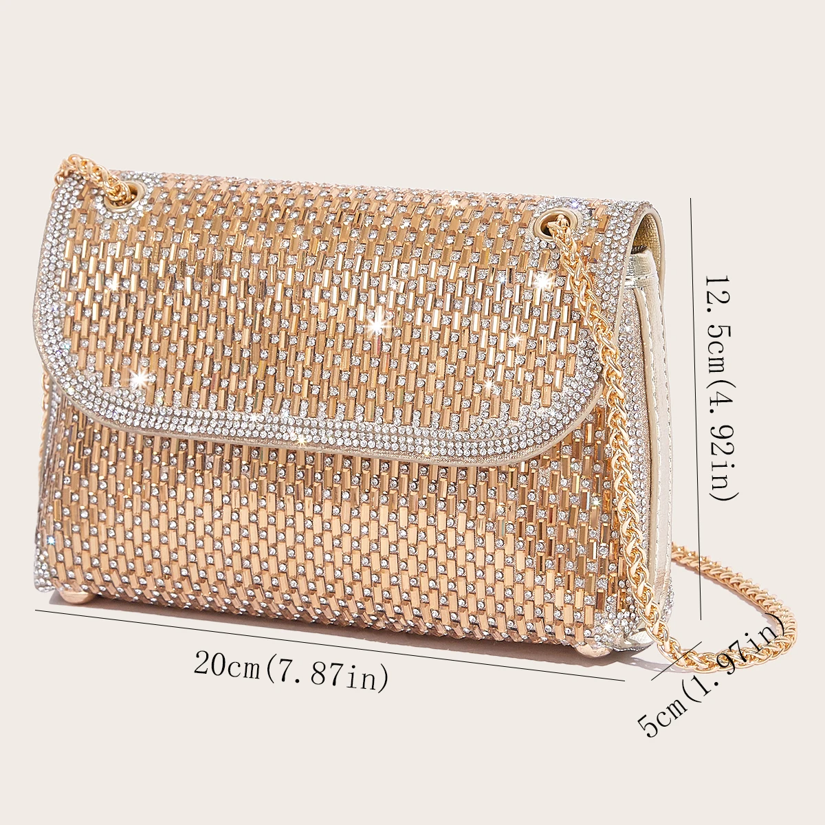 Women\'s Shoulder Bag Full Rhinestone Shiny Gold Clutch Bag Party Evening Bag Fashion Handbag Silver Square Purse