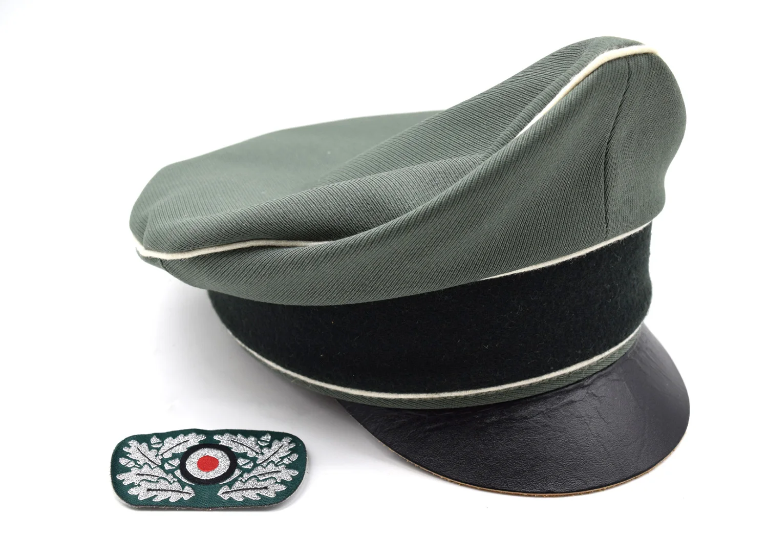 Cosplay German Whipcord Marshals Generals Officers Crusher Visor Hat Cap Sweat Ring W Leather W DIY Badge