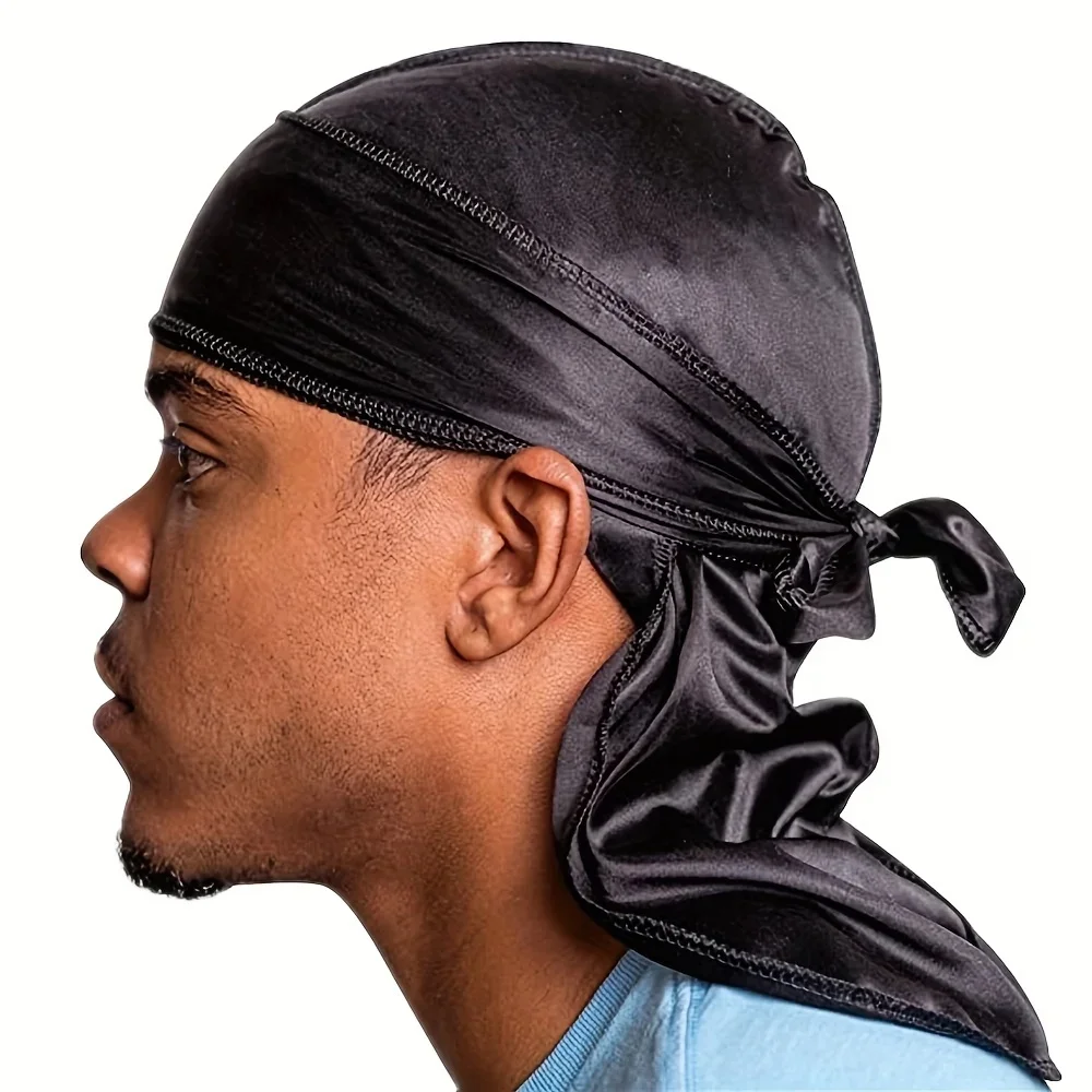 Simulation de soie pour hommes, couleur unie, Satin de soie, longue queue tressée, personnalité de rue, chapeau de Pirate confortable, foulard élastique