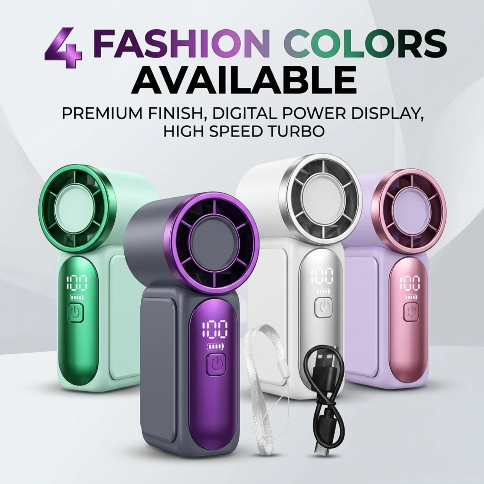 Portable Handheld Mini Fan 5 Speed Adjust Type C Rechargeable Fan Digital Display Desktop Fan Outdoor