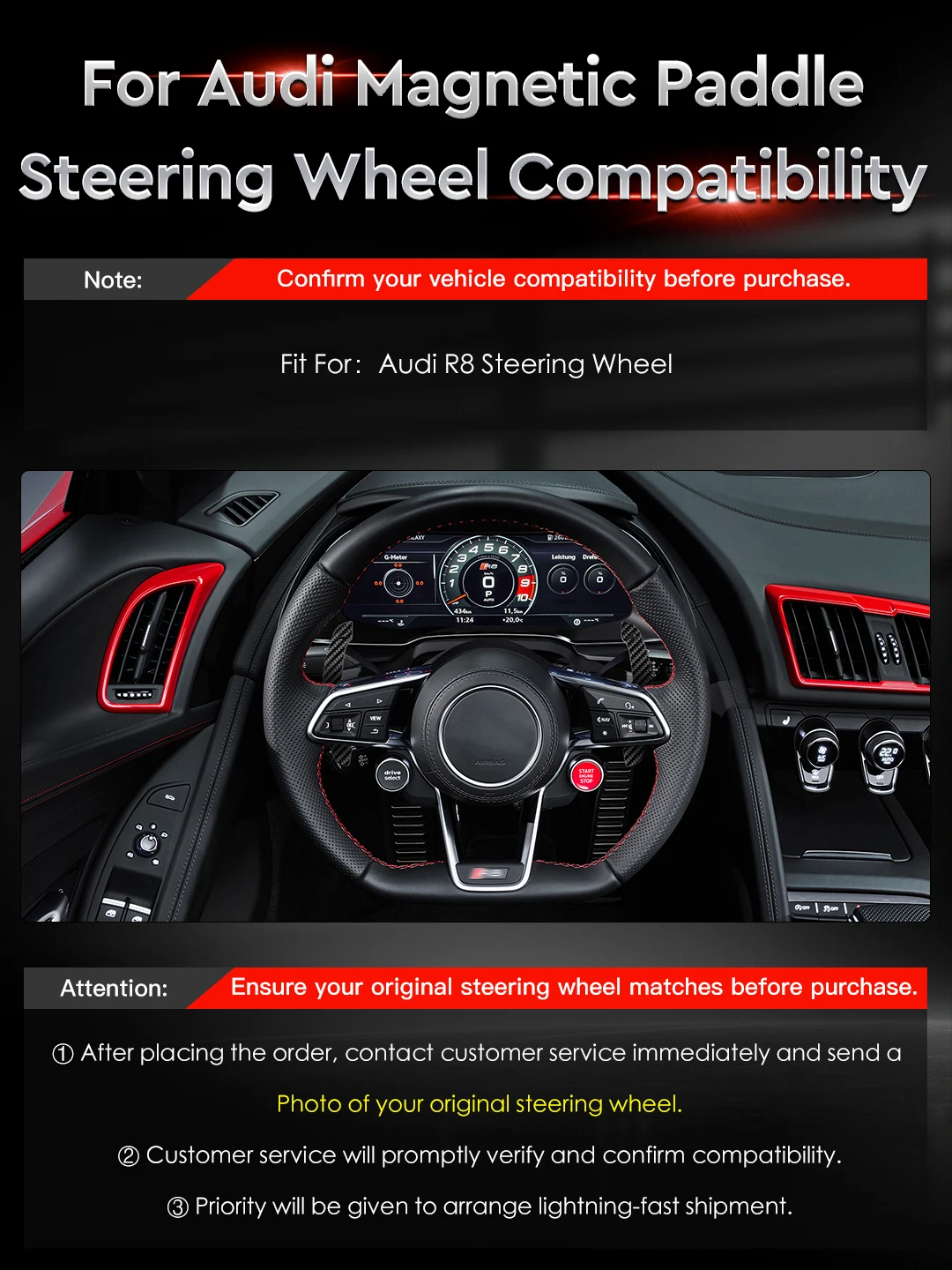 TDD لامعة ألياف الكربون المغناطيسي مجداف شيفتر لأودي ريال R8 2015-2023 عجلة القيادة التحول مجداف سبائك الألومنيوم الغطاء الخلفي