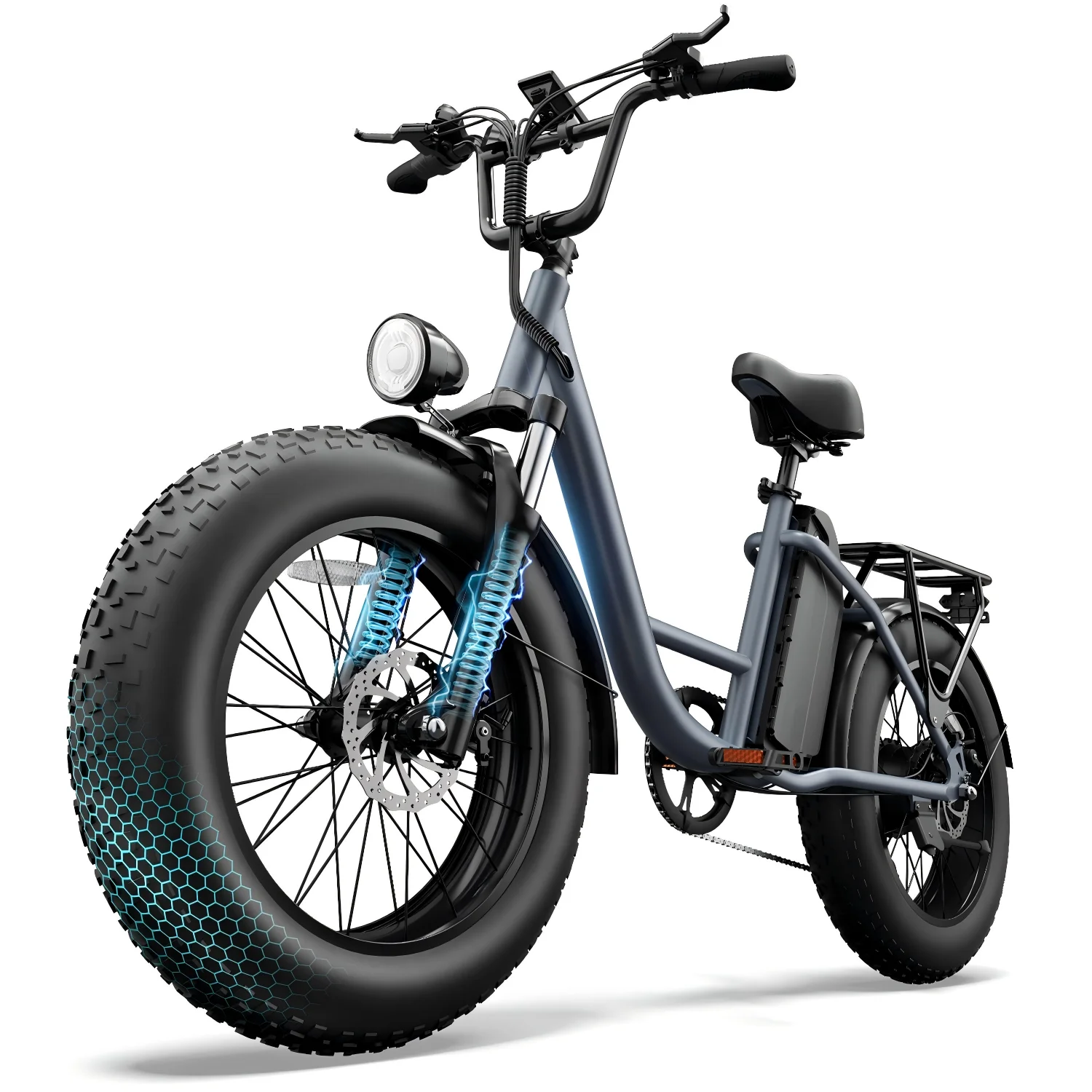 Urlife EBike 20x4" Inch Off-Road Fat Tire Speed 25KMH All-Terrain Monster 48V 15.6Ah Removable Battery Front Rear LED Safety Lights Commuter Electric Bicycle image 3