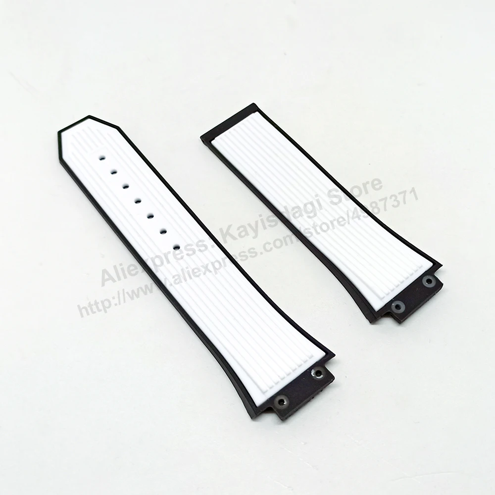 17mm White on Black Replacement Watch Band Strap  Compatible with Hublot Bigbang 42mm