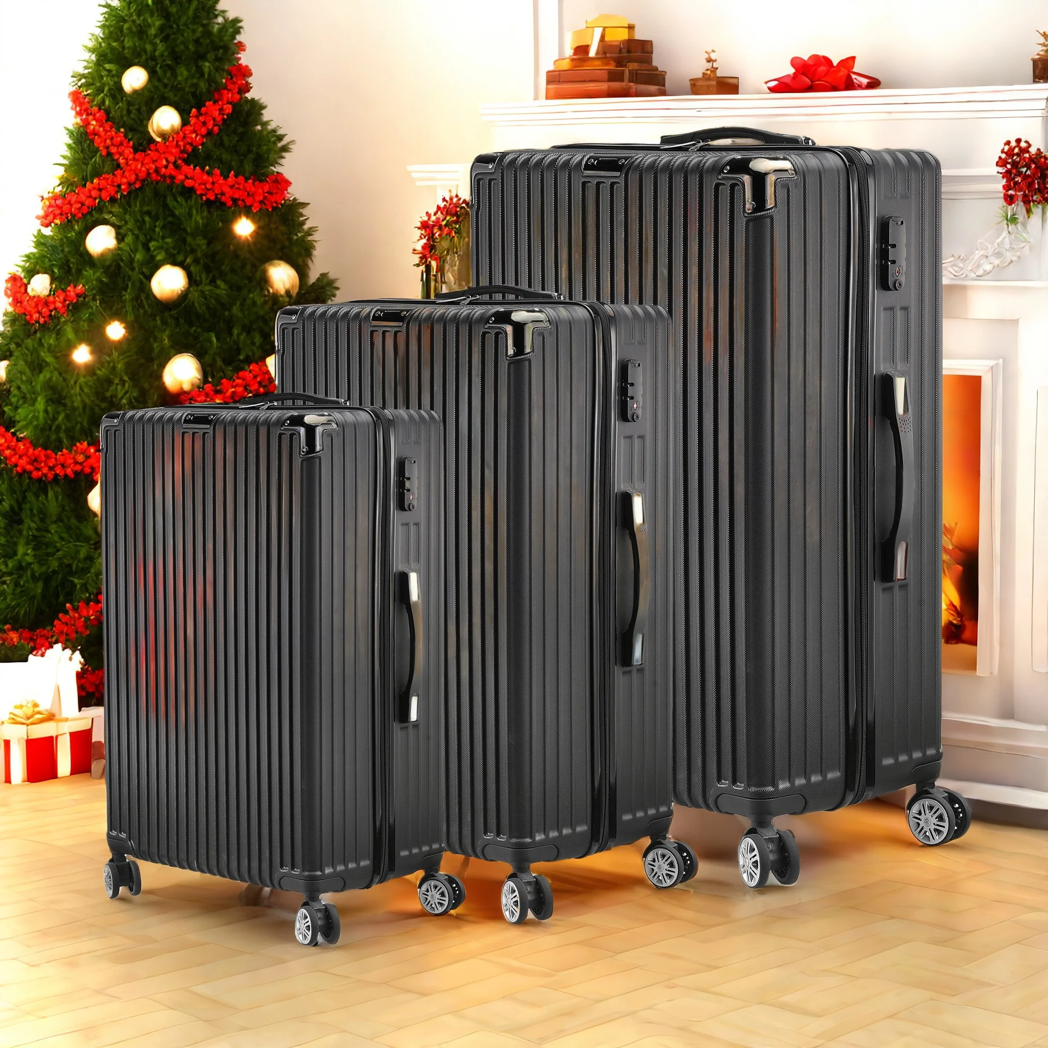 Juego de maletas de carcasa dura de 3 piezas, equipaje de mano con ruedas, juego de maletas de viaje, juego de carrito con cerradura TSA y 4 ruedas, maleta con ruedas, juegos de maletas, negro (M, L & XL)