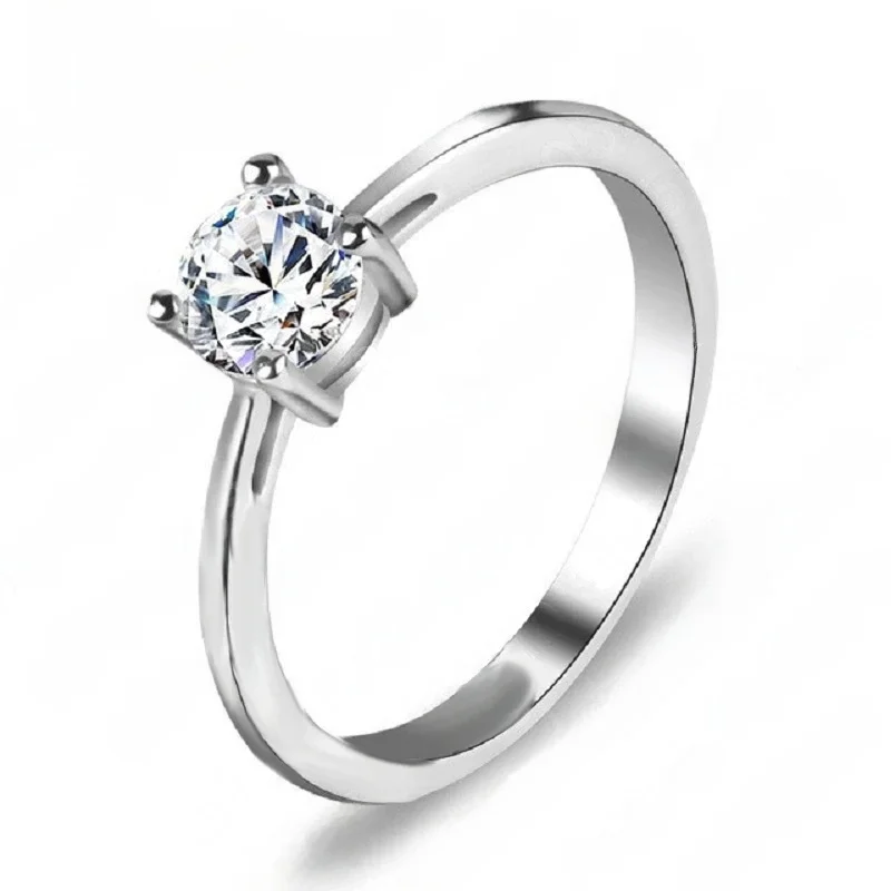 Wielka wyprzedaż prosta konstrukcja 925 Sterling Silver kobiety pierścienie klasyczny ślub zaręczyny akcesoria z czysta cyrkonia kamień — zdjęcie 2