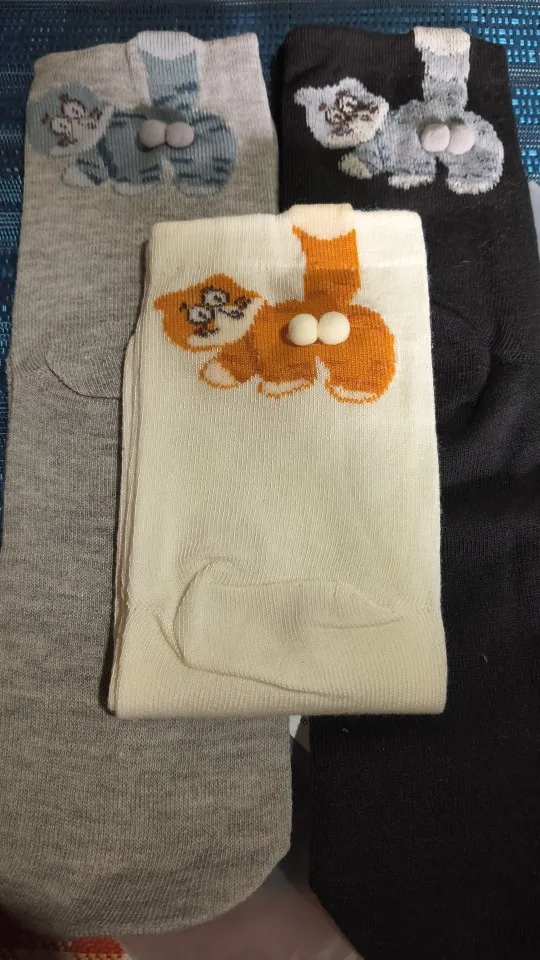 3 Pairs Cute Cat Face Socks - Soft Funny Animal Novelty Socks with Tabby, Multi-Color (Grey/White/Black) for Women & Men photo review