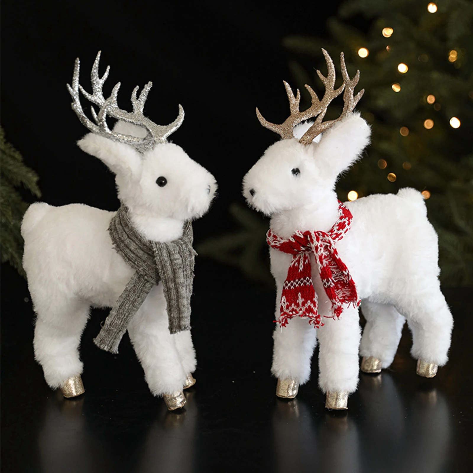 Stuffed Reindeer Ornament Standing with Scarf Christmas Decoration Lovely Nordic Table Ornament Christmas Elk Doll Figure