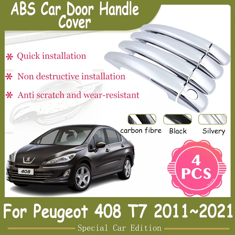 

For Peugeot 408 T7 2011 2012 2013~2021 Saloon Car Carbon Fiber Door Handle Cover Exterior Protective Accessories Gadget Sticker