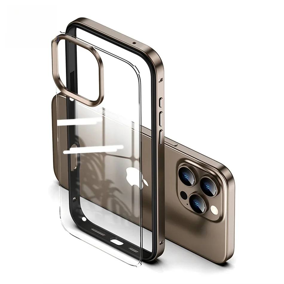 Luksusowe akrylowe przezroczyste etui 2 w 1 do iPhone'a 13 14 15 16 Pro Max Lekka aluminiowa metalowa ramka obiektywu Ultra cienka aluminiowa osłona zderzaka — zdjęcie produktu 7