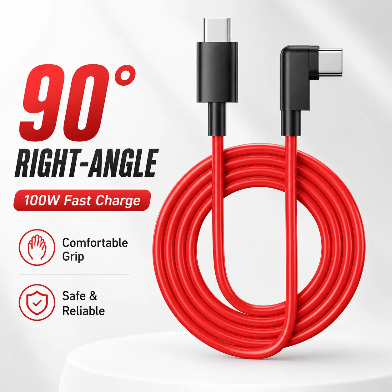 100W USB-C-Kabel 90 Grad Rechtwinklig Typ-C zu Typ-C PD Schnellladung Datensynchronisationskabel Langlebiges TPE-Kabel für Gaming-Telefone Rot