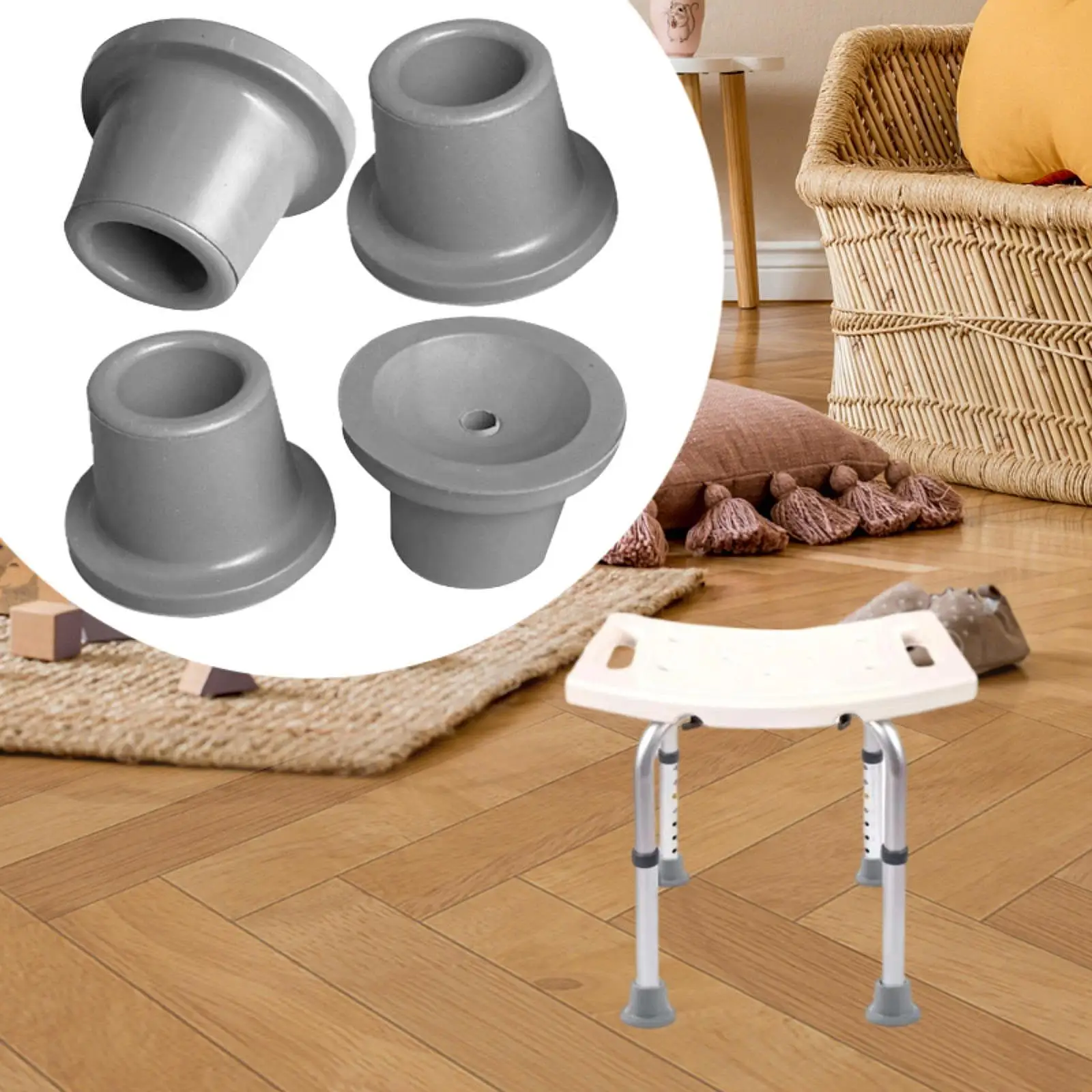 4pcs 5/8 inch 16mm Safety Soft Replacement Rubber Tip Cane Walking Stick Crutches Mobility Aid for Stability