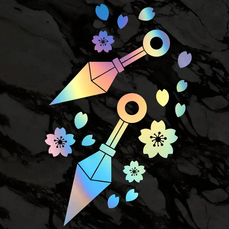 Cherry Blossom Car Sticker Ninja Weapon Kunai Laptop Computer Anime Stickers Decoration Window Die Cutting Vinyl Decals