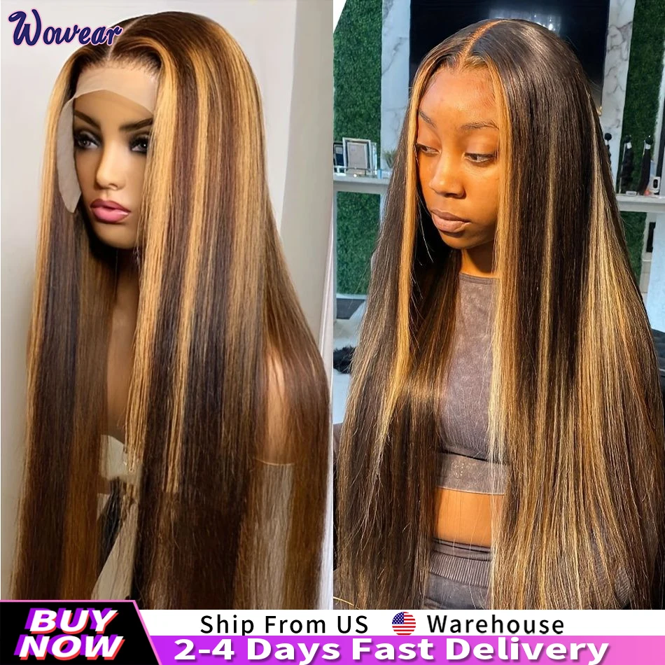 13x6 HD Lace Frontal Wigs Highlight Wig Human Hair Wigs Bone Straight 100% Human Hair Ombre Honey Blonde 13x4 HD Lace Front Wig