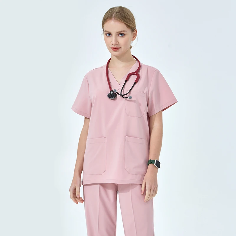 ผู้หญิงหมอพยาบาลชุดทํางาน Medical Scrubs ชุดผ่าตัด Workwear ด้านบนและกางเกงสีทึบสัตว์เลี้ยงโรงพยาบาลชุดพยาบาล S01