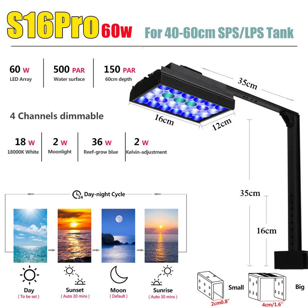 PopBloom Saltwater Aquarium Led Lighting,Dimmable Remoter Control Marine Aquarium Led Lamp For Marine Coral Reef Fish Tank Light