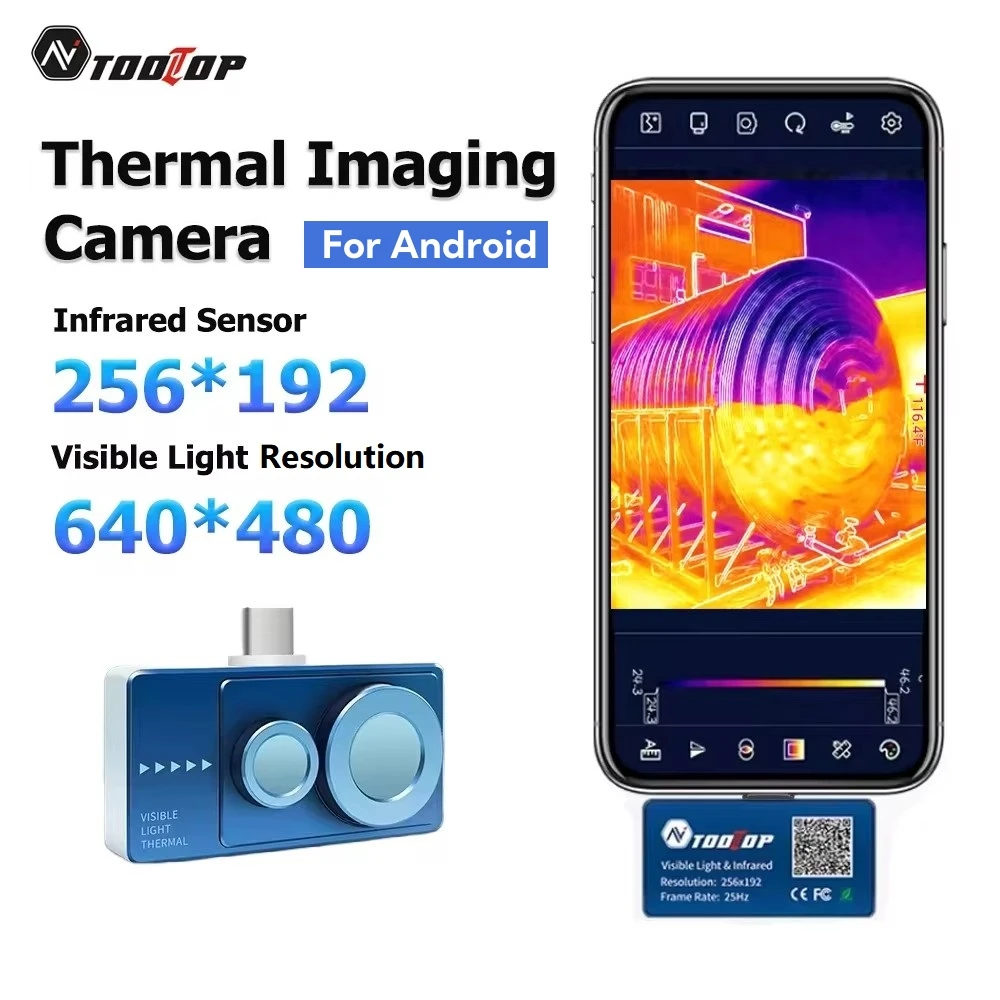 TOOLTOP T7Pro Dual Lens Infraded Visible Light Thermal Imager 256*192 12 kinds Language 25hz Andriod Mobile Thermal Camera