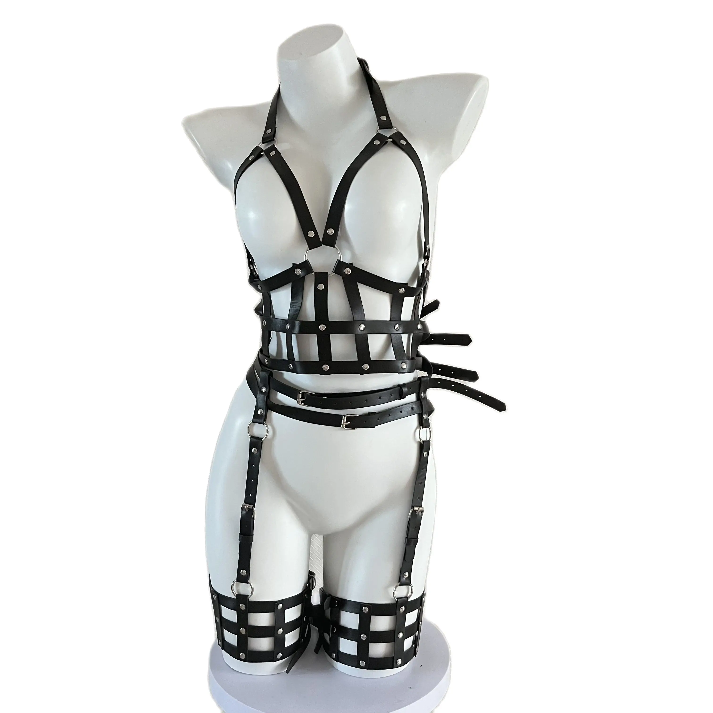 Sexy Bdsm Harness Women Set Leather Lingerie Fetish Gothic Clothes Body Bondage Cage Rave Sex Accessories Thigh Garter Belt