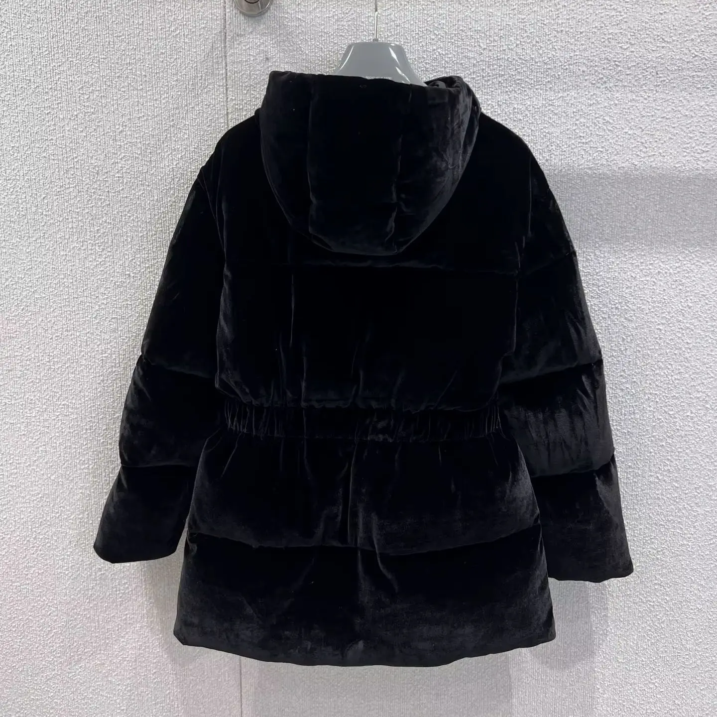 2025 herfst en winter nieuwe stijl goud fluwelen mier taille donsjack high-end fluwelen stof versie met capuchon tweewegrits