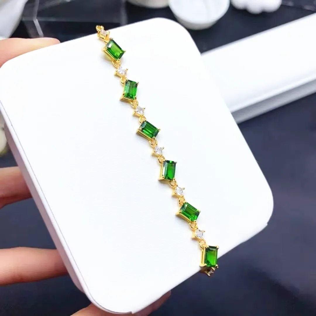 

KJJEAXCMY Fine Jewelry Natural Diopside Women's Bracelet S925 Silver Electroplated 18K gold give girlfriend birthday party Gift