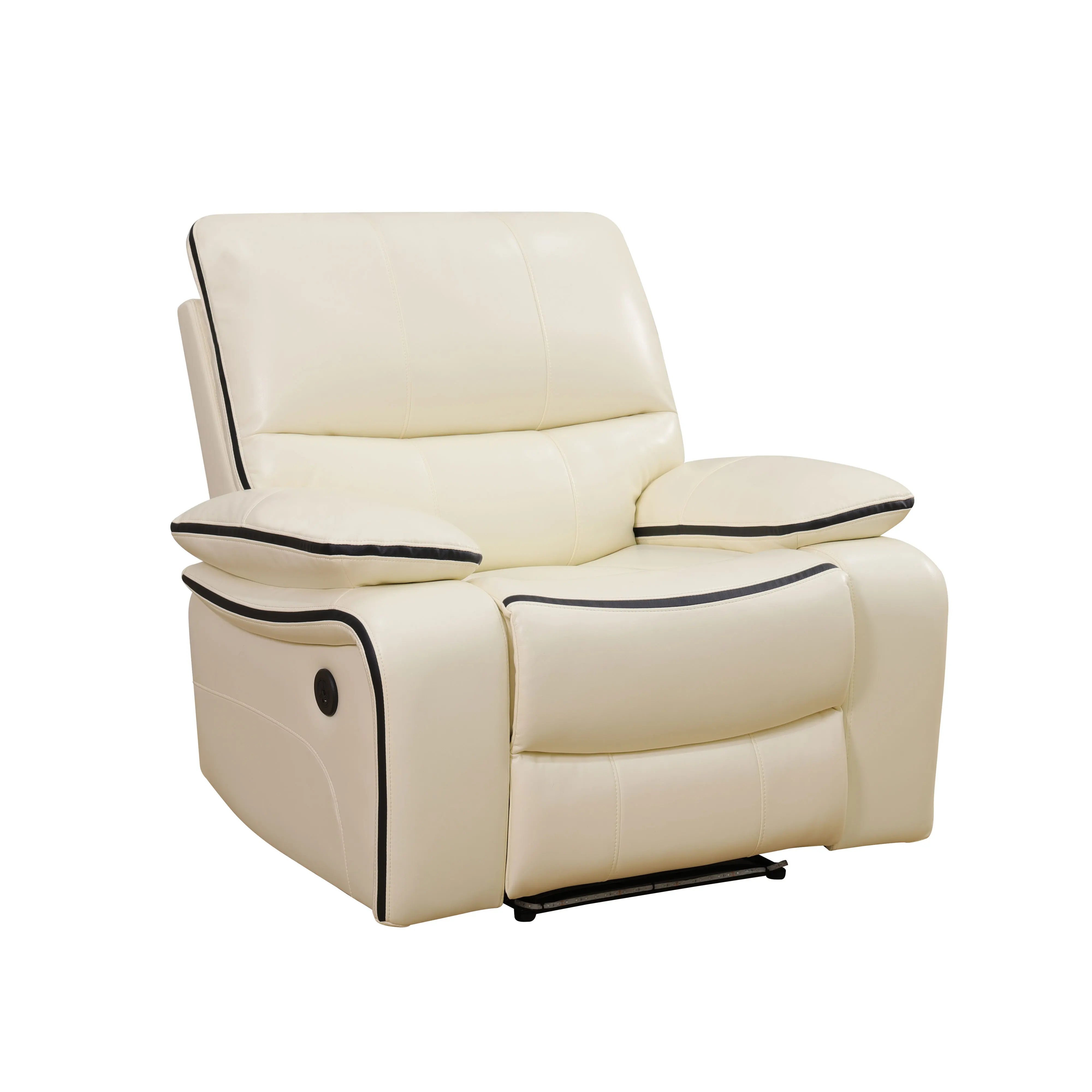Off-White Smart Power Recliner Chair - Single Bonded Leather Sofa with Wireless Charging, USB Port, Storage & Cup Holder, 110-115° Adjustable Backrest with LED Lights