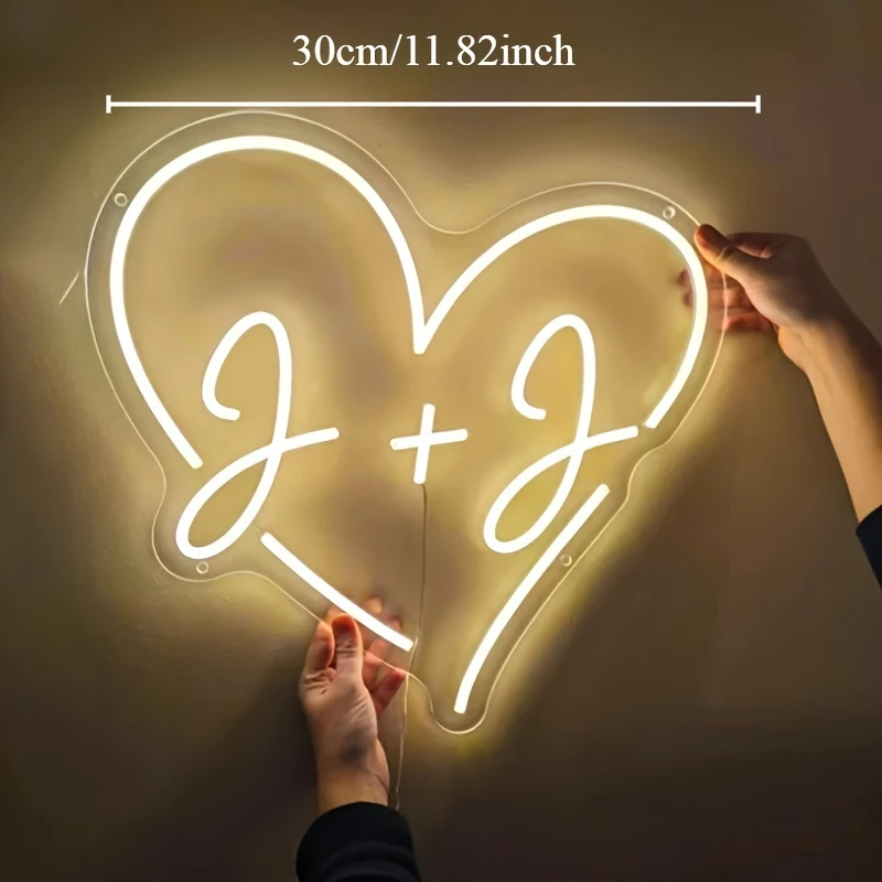 Custom Heart-Shaped Neon Light with Initial Letters, Suitable for Proposal/Engagement/Anniversary/Wedding/Housewarming Ornaments