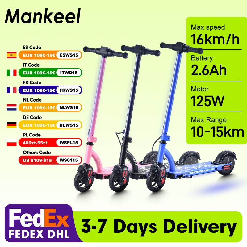 Mankeel E6 Pro Scooter pieghevole per bambini Motore 125W 24V 2.6Ah Luci colorate Display a LED Scooter elettrico leggero da 6
