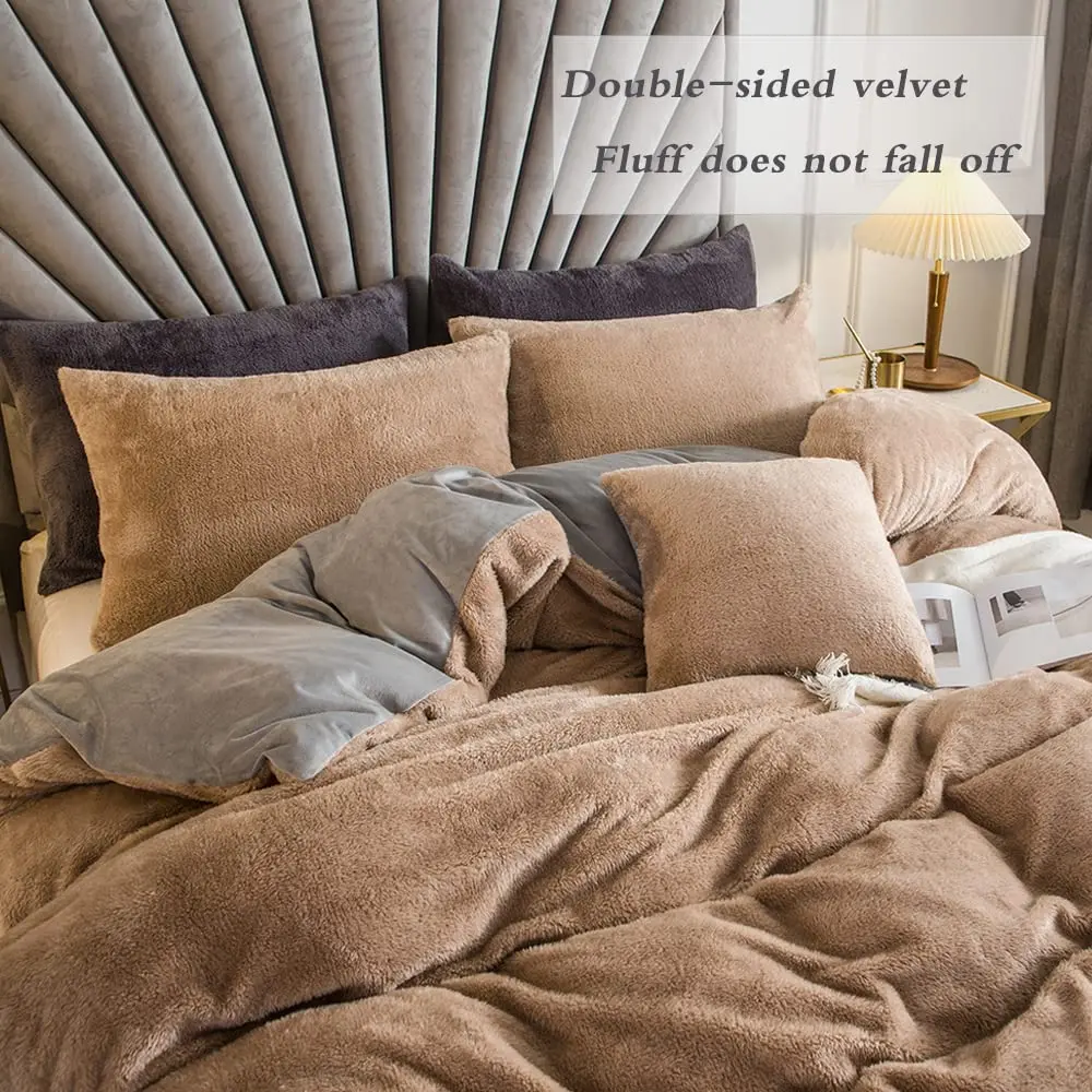 Velvet Shaggy Duvet Cover Set Ultra Soft Fluffy Duvet Cover Bedding Set（on  comforter)