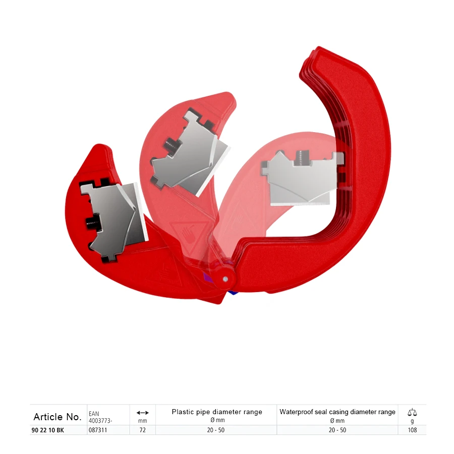 KNIPEX 90 22 10 BK BiX® Cutter for Plastic Pipes and Sealing Sleeves Pipe Cutter Hand Tools 72 mm