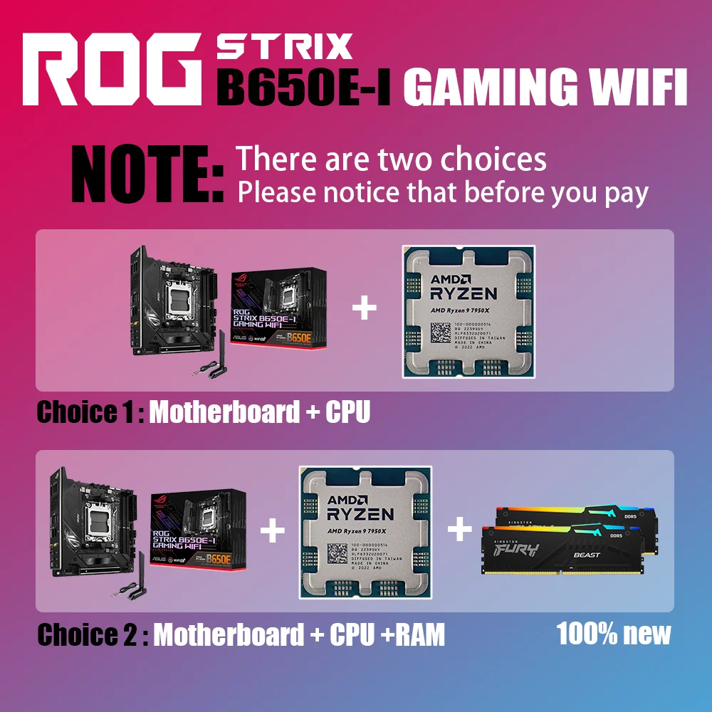 Новый комплект ASUS ROG STRIX B650E-I GAMING WIFI с процессором AMD Ryzen 9 7950X DDR5 память материнская плата AM5 RGB Combo Mini-ITX HDMI DP поддерживает видеокарты NVIDIA AMD для настольных ПК Gamer