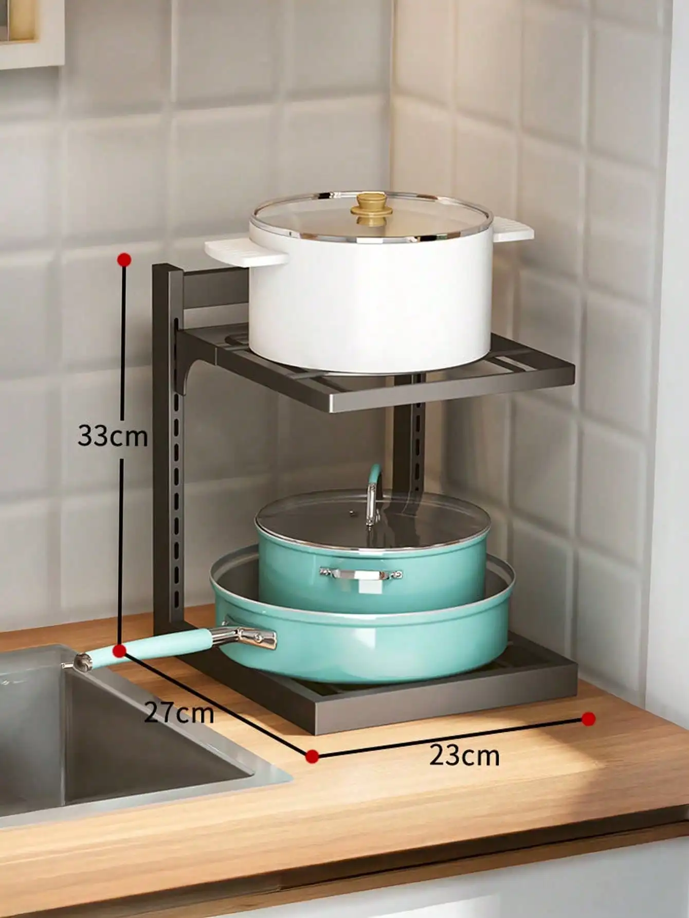 Étagère à casseroles pour rangement de casseroles, étagère de cuisine en acier inoxydable sous l'évier, étagère multi-niveaux pour armoire de cuisine