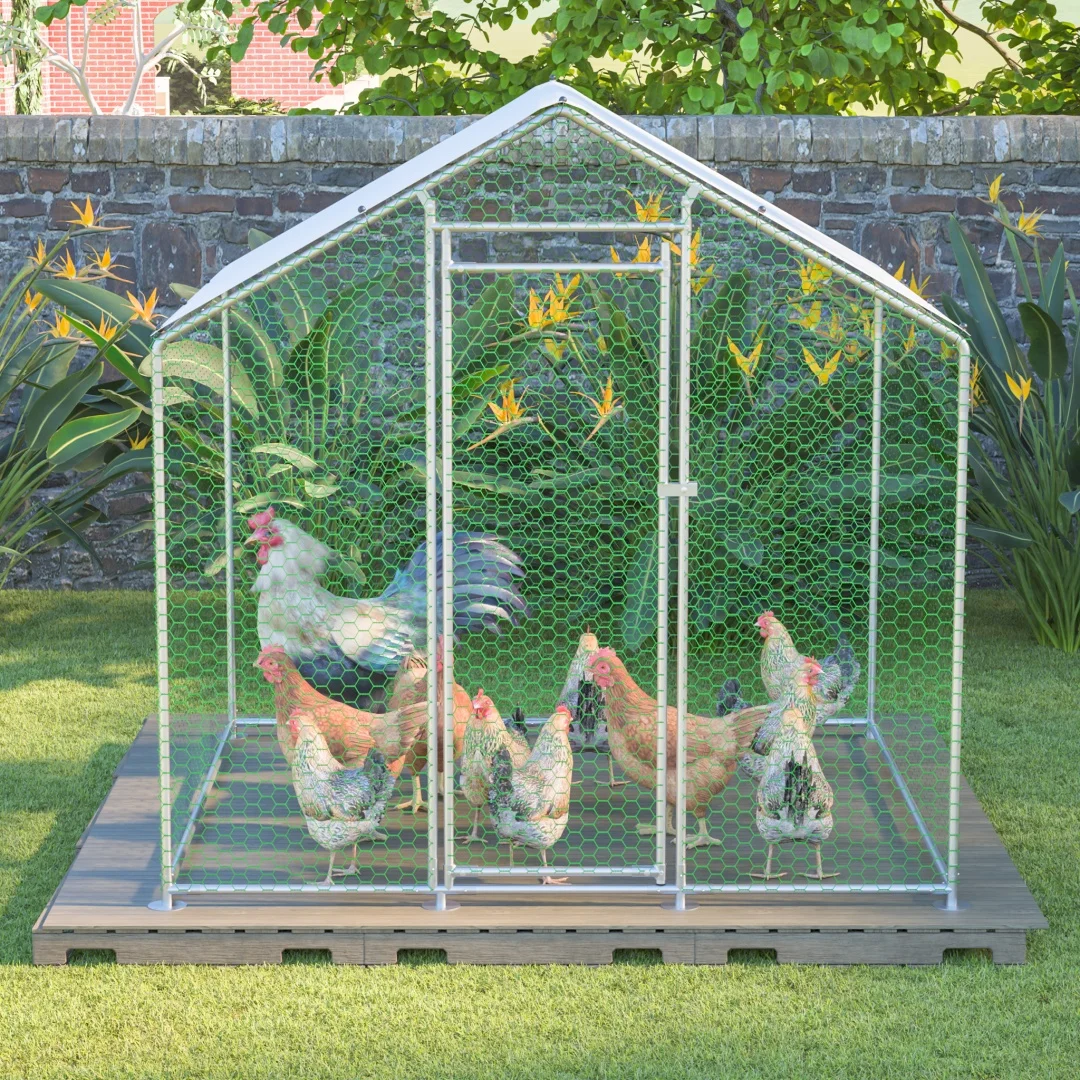 Grote versterkte buitenkippenstal, metalen pluimveekooi, pluimveekooi met veiligheidsslot en waterdichte PE-doek, vrijloopframe voor pluimvee, 2x2x2m